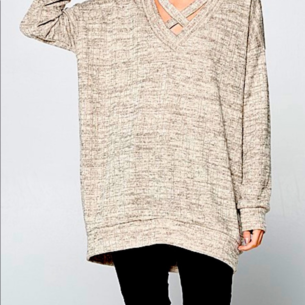 Super soft long mocha colored sweater.